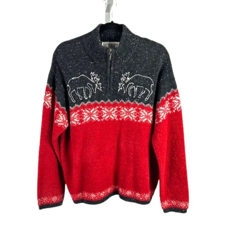 Jones New York Women's Large Holiday Reindeer Snowflakes Sweater Wool Blend‎
